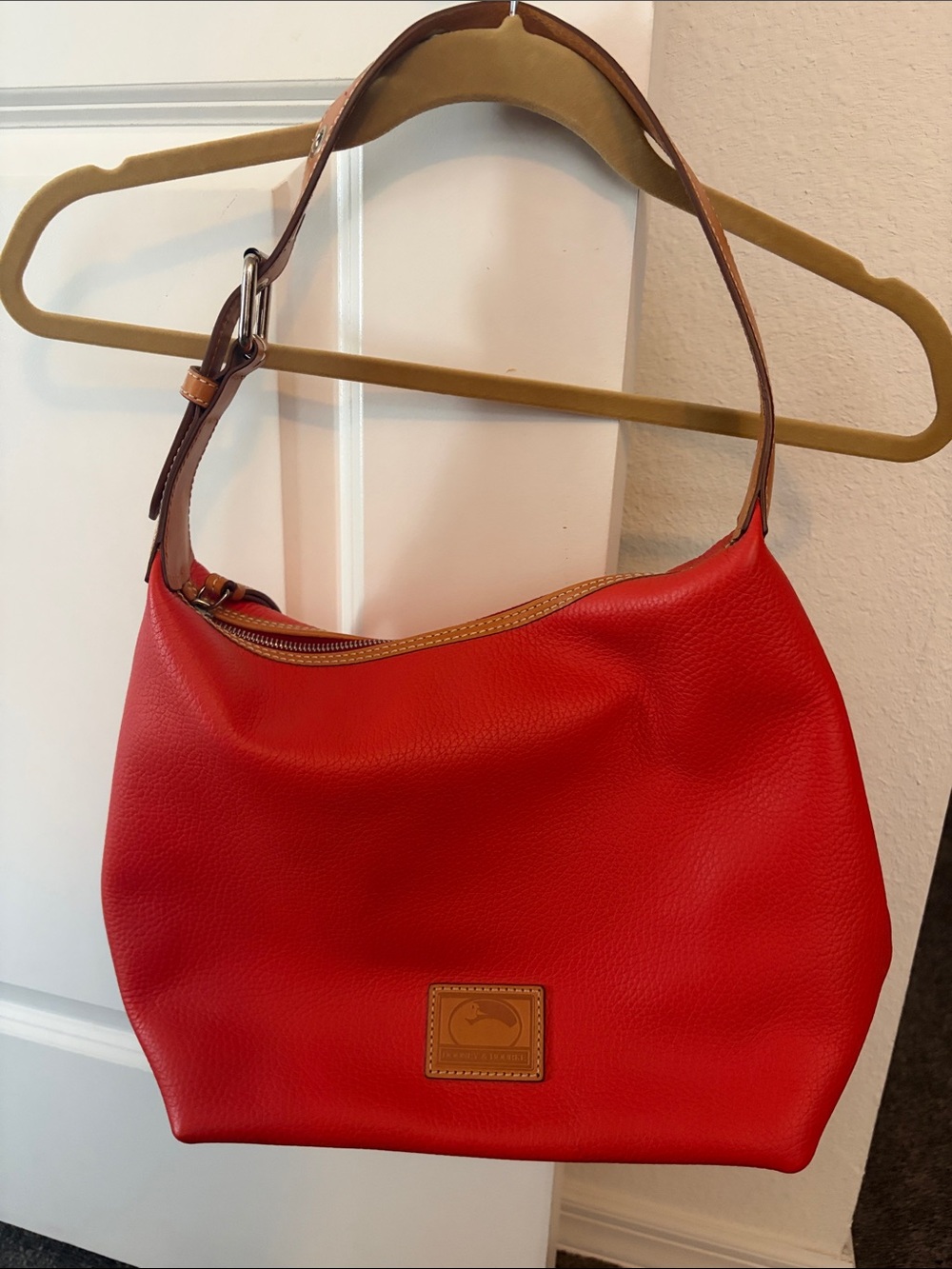 Dooney & Bourke Paige Orange Leather Hobo Bag with Brown Strap - Picture 3 of 16